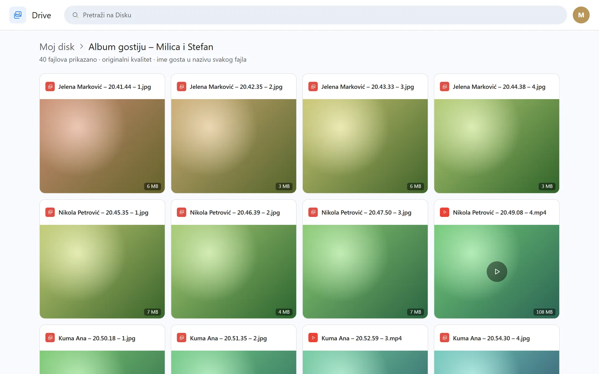 Album na Google Drive-u: ime gosta u nazivu svakog fajla